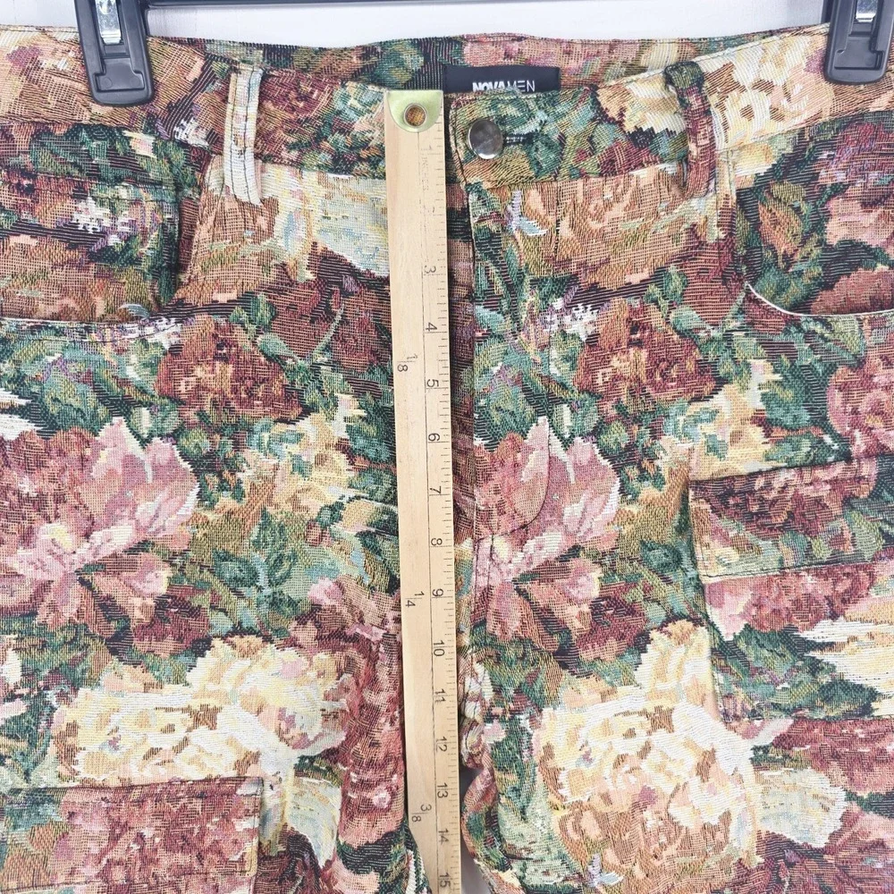 Fashion‎ Nova Men's 34X35 Denim Floral Flared Tapestry Cargo Pockets Lined Pants